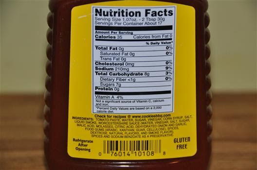 100 grams of sauce, barbecue, open pit, original contain 29.45 grams of carbohydrates, 0.5 grams of fiber, 0.44 grams of protein, 1,517 milligrams of sodium, and 64.96 grams of water.it is usually thick with a dark red colour, but there are several regional variations in the usa and around the world that contain fruit. Cookie S Bbq Sauce 4 5 Bbq Sauce Reviews Best Barbecue Sauces Rubs Tools