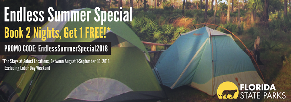 Use code EndlessSummerSpecial2018 to book two nights at select parks and get one night free. See bottom of page for details.