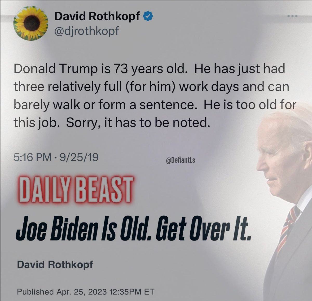 Hypcrite David Rothkopf complains about Trumps age, the praises the older Biden for his age.