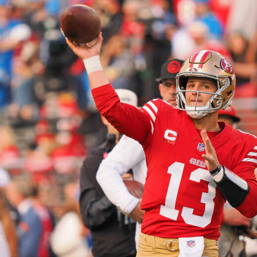 NFL, American Football Herren, USA NFC Championship-Detroit Lions at San Francisco 49ers Jan 28, 2024 Santa Clara, California, USA San Francisco 49ers quarterback Brock Purdy 13 warms up before the NFC Championship football game against the Detroit Lions at Levi s Stadium. Santa Clara Levi s Stadium California USA, EDITORIAL USE ONLY PUBLICATIONxINxGERxSUIxAUTxONLY Copyright: xKelleyxLxCoxx 20240128_jcd_ax5_0172