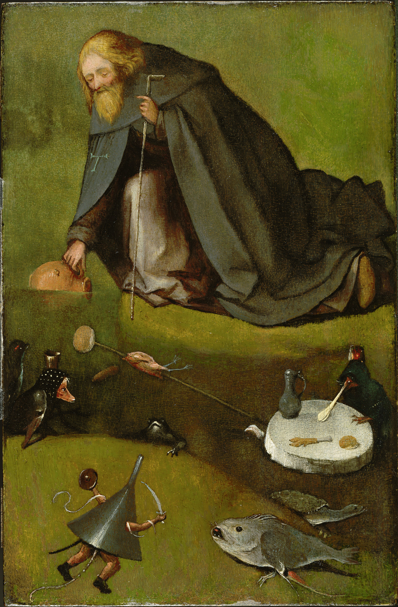 Hieronymus Bosch, "The Temptation of St. Anthony" (fragment) (ca. 1500 – 10) at the Nelson-Atkins Museum of Art (photo by Rik Klein Gotink; image processing by Robert G. Erdmann for the Bosch Research and Conservation Project)