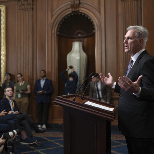 Speaker of the House Kevin McCarthy, R-Calif., addresses reporters about efforts to pass appropriations bills and avert a looming government shutdown, at the Capitol in Washington, Friday, Sept. 29, 2023. (AP Photo/J. Scott Applewhite)
Kevin McCarthy
