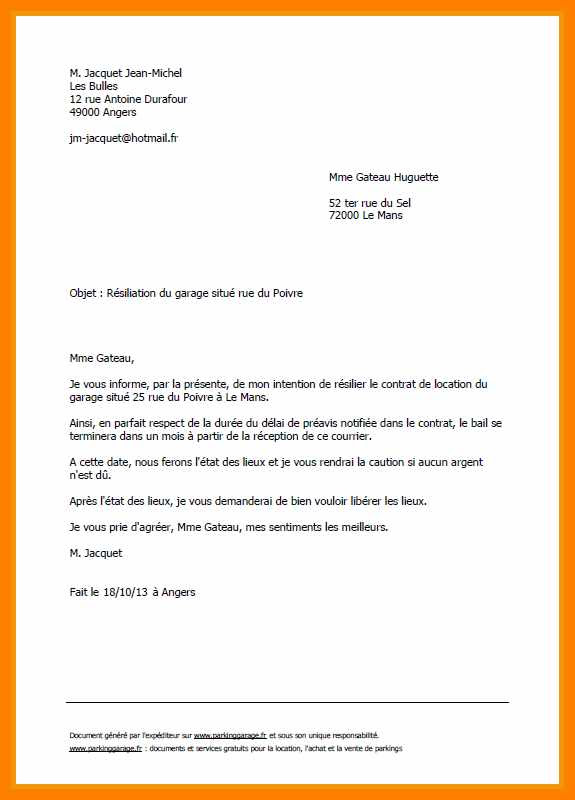modèle de lettre résiliation de bail