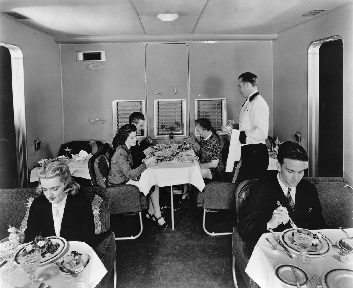 There was                                                             room for a                                                             crew of 10 to                                                             serve as many                                                             as 74                                                             passengers.