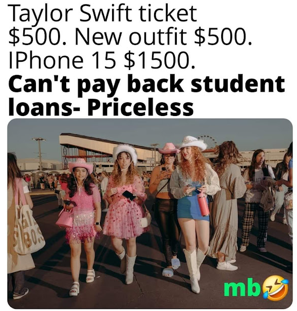 Meme mocking money spent on Taylor Swift.