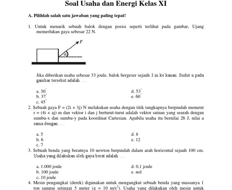 Soal Essay Tentang Usaha Fisika Kelas 10 - Belajar Sekolah