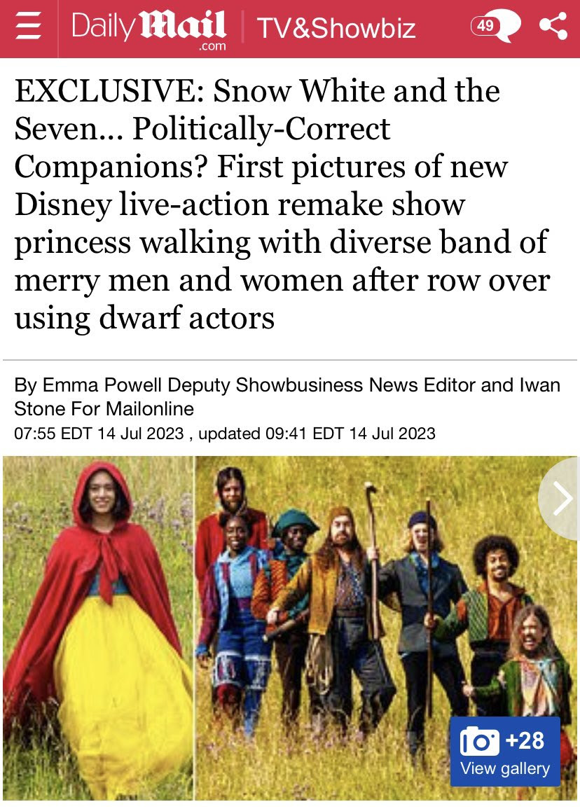 A clipping of a Daily Mail article about the new "woke" Snow White.