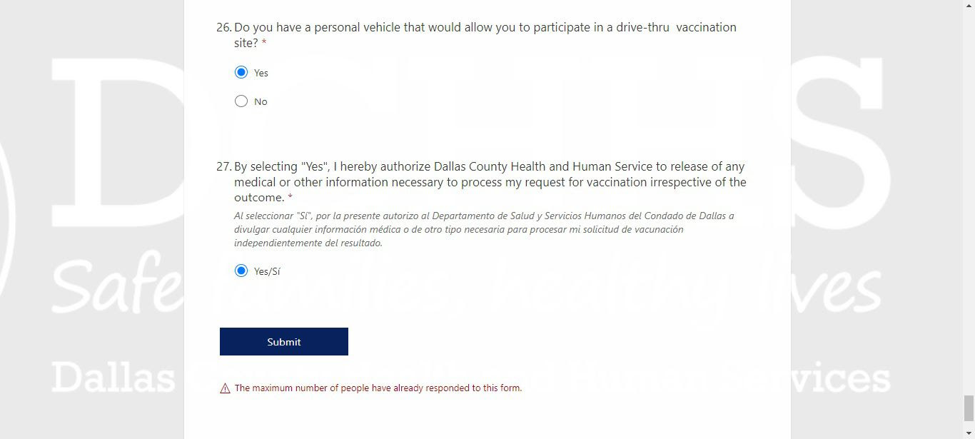 It is possible that since then you have. Hitting Error Message While Registering For Covid Vaccines In Dallas County Try Again Authorities Say