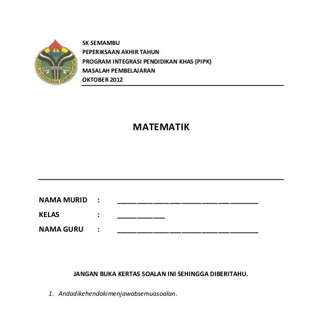 Soalan Matematik Upsr Peratus - Kerja Kosk