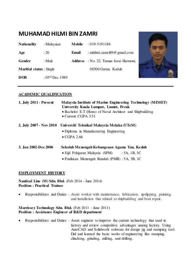 Internship Resume Sample Malaysia