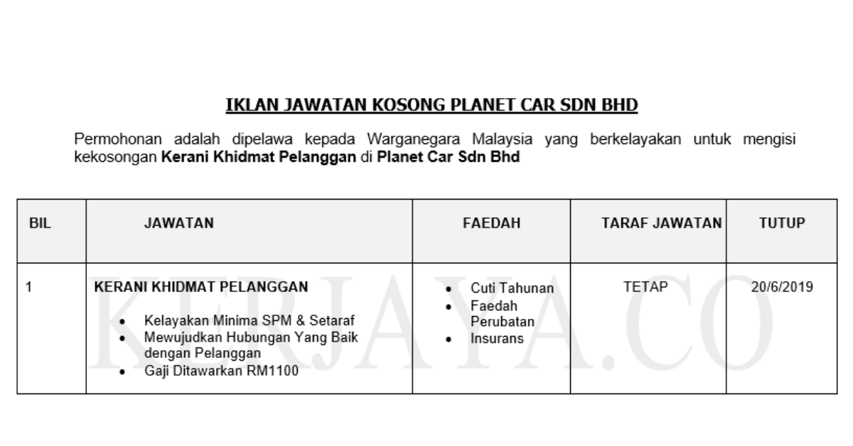 Insurans dan takaful ni bila bakal pelanggan rasa ada keperluan, mereka akan cari punyalah. Permohonan Jawatan Kosong Planet Car Sdn Bhd Kerani Khidmat Pelanggan Portal Kerja Kosong Graduan