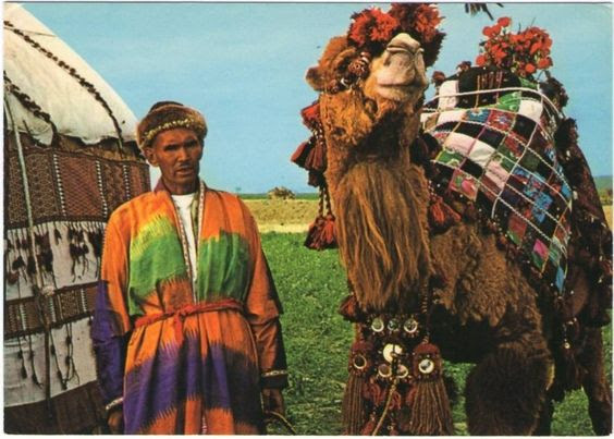 Postcard Image from Afghanistan, Turkmen Nomad from Northern Afghanistan, Ikat cloth...: 