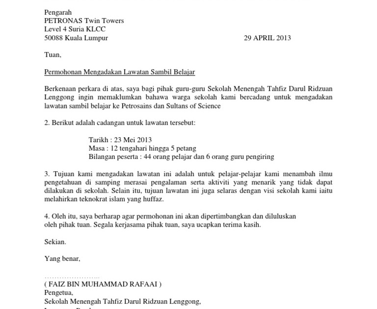 Surat Rasmi Lawatan Sekolah - VRasmi