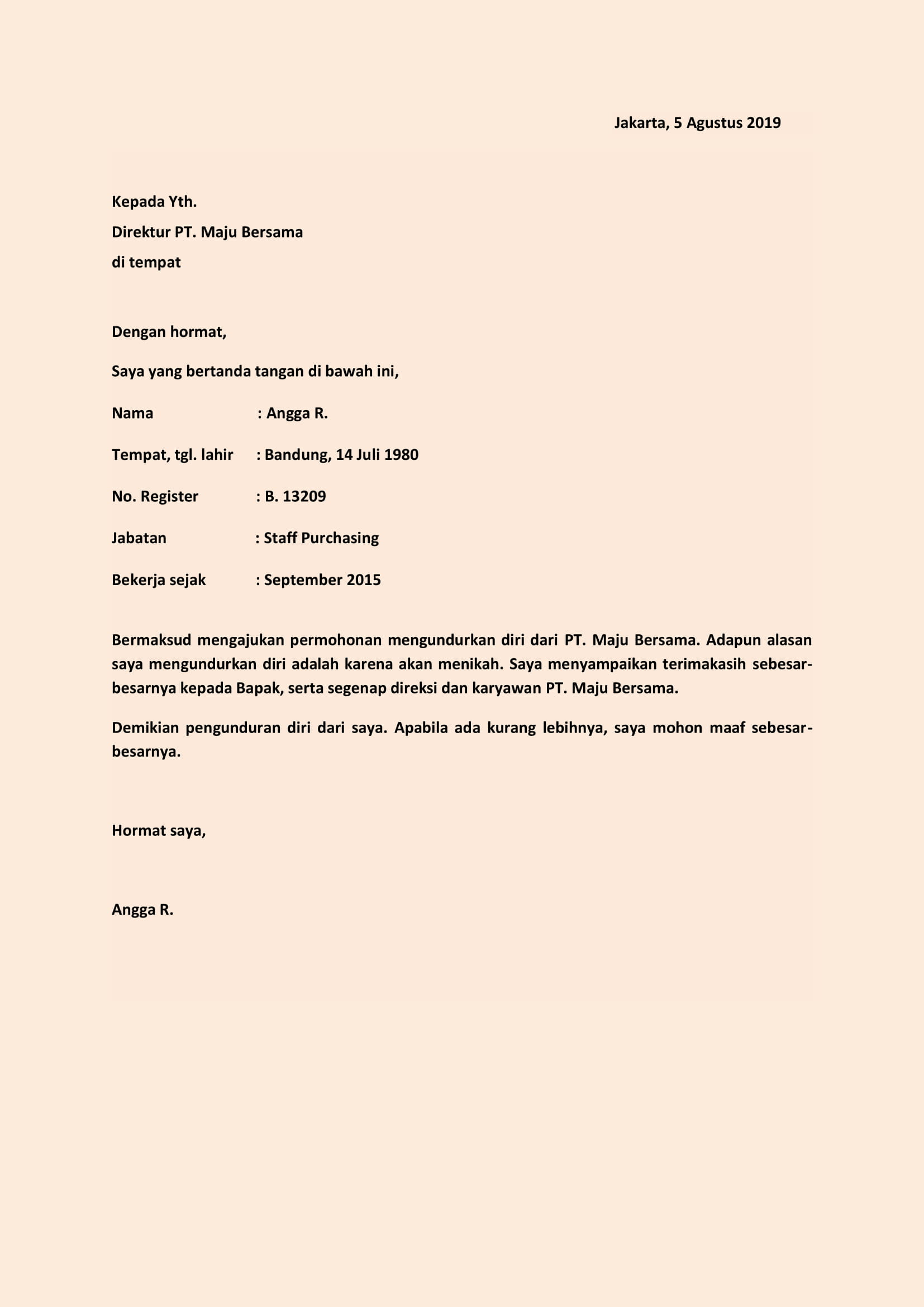Menulis surat pengunduran diri juga bisa dibuat dalam format sederhana. Contoh Surat Pengunduran Diri Yang Baik Dan Benar