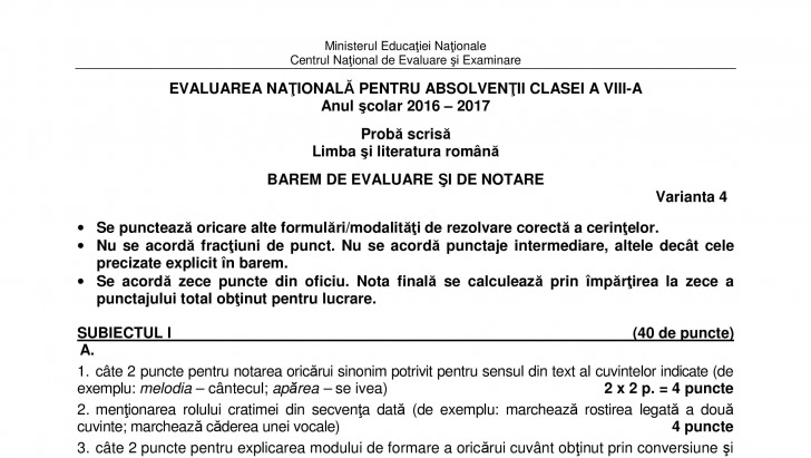Posibile greșeli ale elevilor la subiectul i. Barem Evaluare NaÅ£ionalÄƒ 2017 Edu Ro A Publicat Baremul De Corectare La MatematicÄƒ ConsultÄƒ L Aici