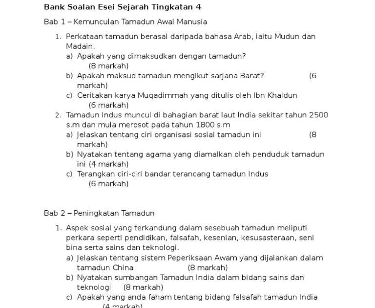 Contoh Soalan Esei Sejarah Tingkatan 2