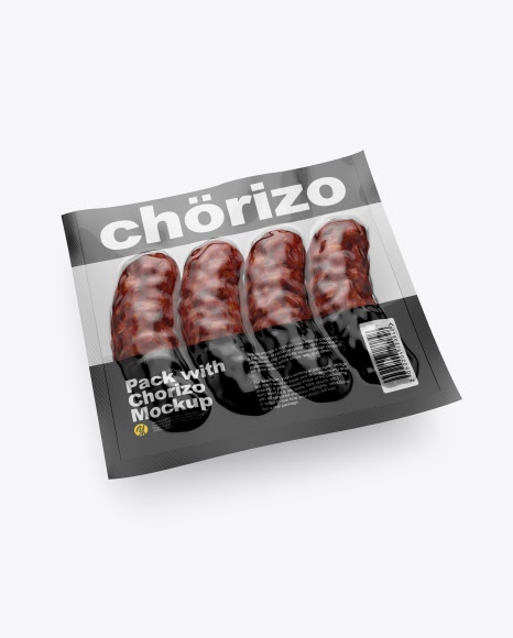 Download Psd Mockup Chorizo Cured Fermented Food Half Side View High-Angle Shot Meat Pack ...