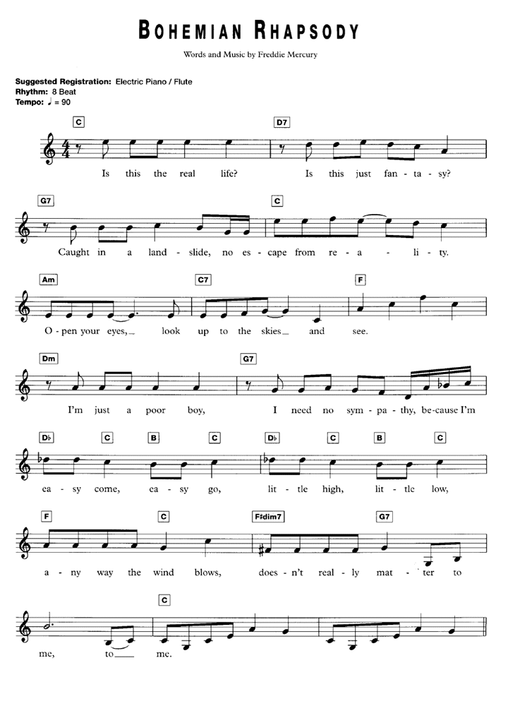 Bohemian Rhapsody Chords Piano Sheet Music - Sheet and Chords Collection