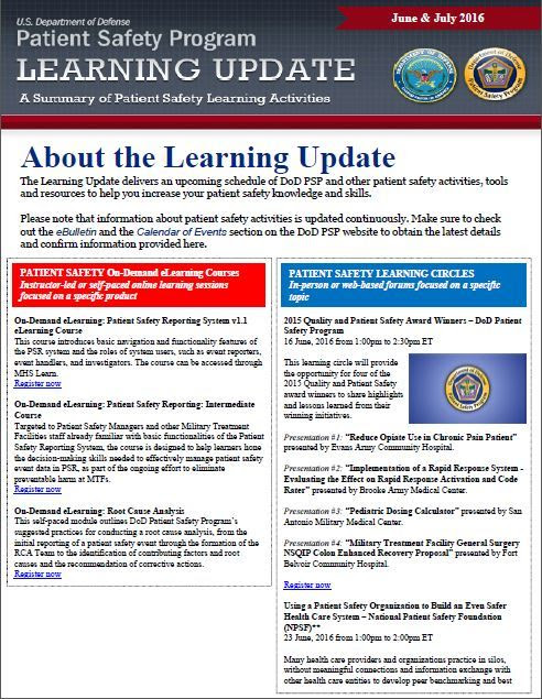 Screenshot of June 2016 DoD PSP Learning Update