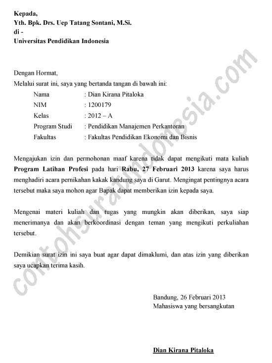 Surat Rasmi Tidak Dapat Hadir Ke Kelas Tambahan - Surat Ras