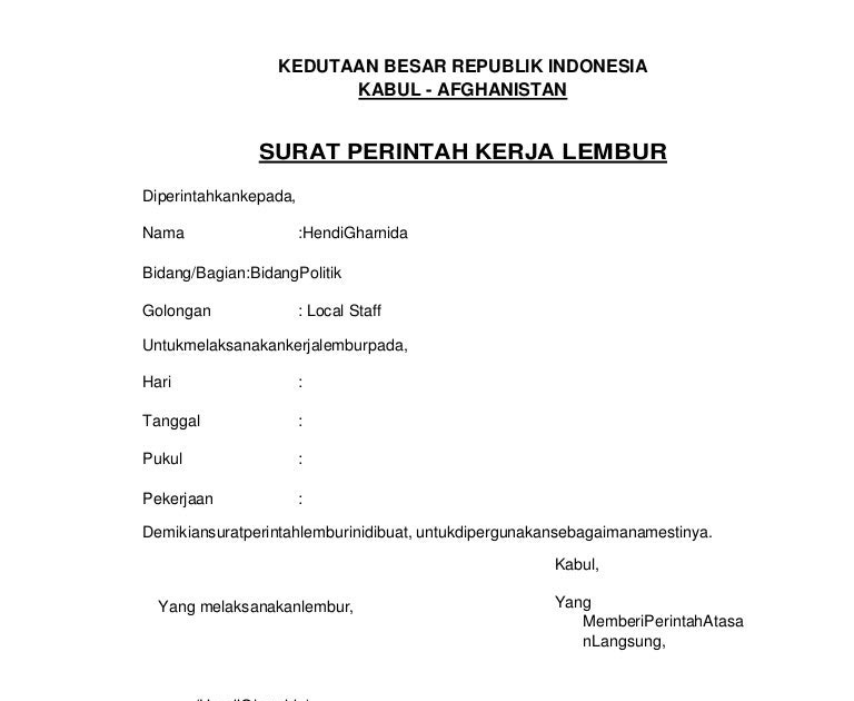 Contoh Surat Pernyataan Kerja Lembur Contoh Surat