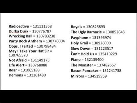 Numbers of songs in roblox for the boombox
