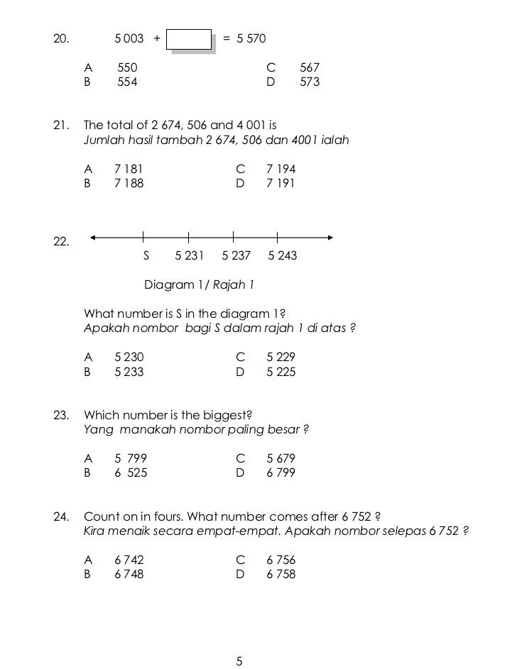 Contoh Kertas Soalan Matematik Darjah 2 - Rimawas