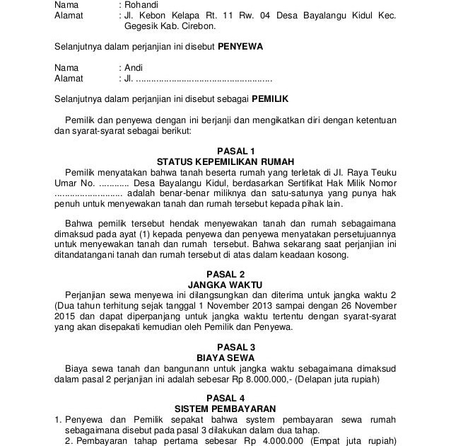 Contoh Format Surat Kontrak Rumah Contoh Surat