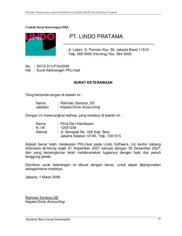 Contoh Surat Balasan Pkl Perusahaan - Surat 27