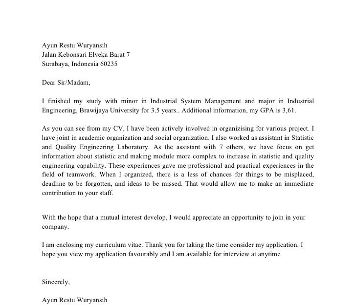 Contoh Cover Letter Dalam Bahasa Inggris - Gambar Con