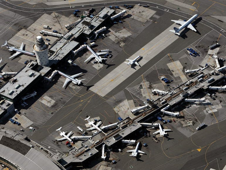 Planes park at LaGuardia Airport Sept. 13, 2009, in the Queens borough of New York City.