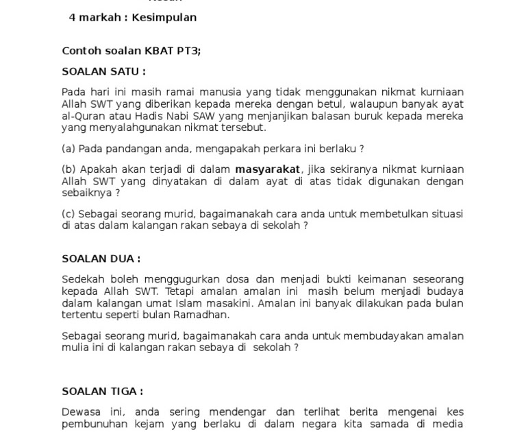 Contoh Soalan Kbat Pendidikan Islam Beserta Jawapan J Kosong V