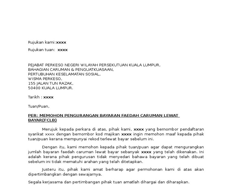 Surat Rasmi Permohonan Bayaran Ansuran - Rasmi G