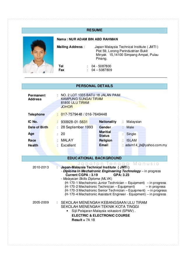 Contoh Resume Diploma - Contoh IK