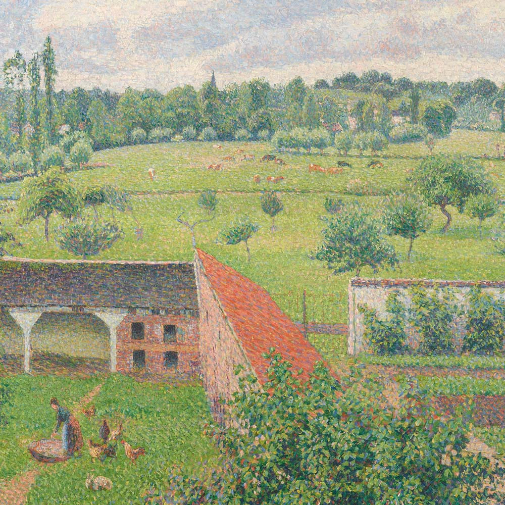 A painting of a rural landscape 