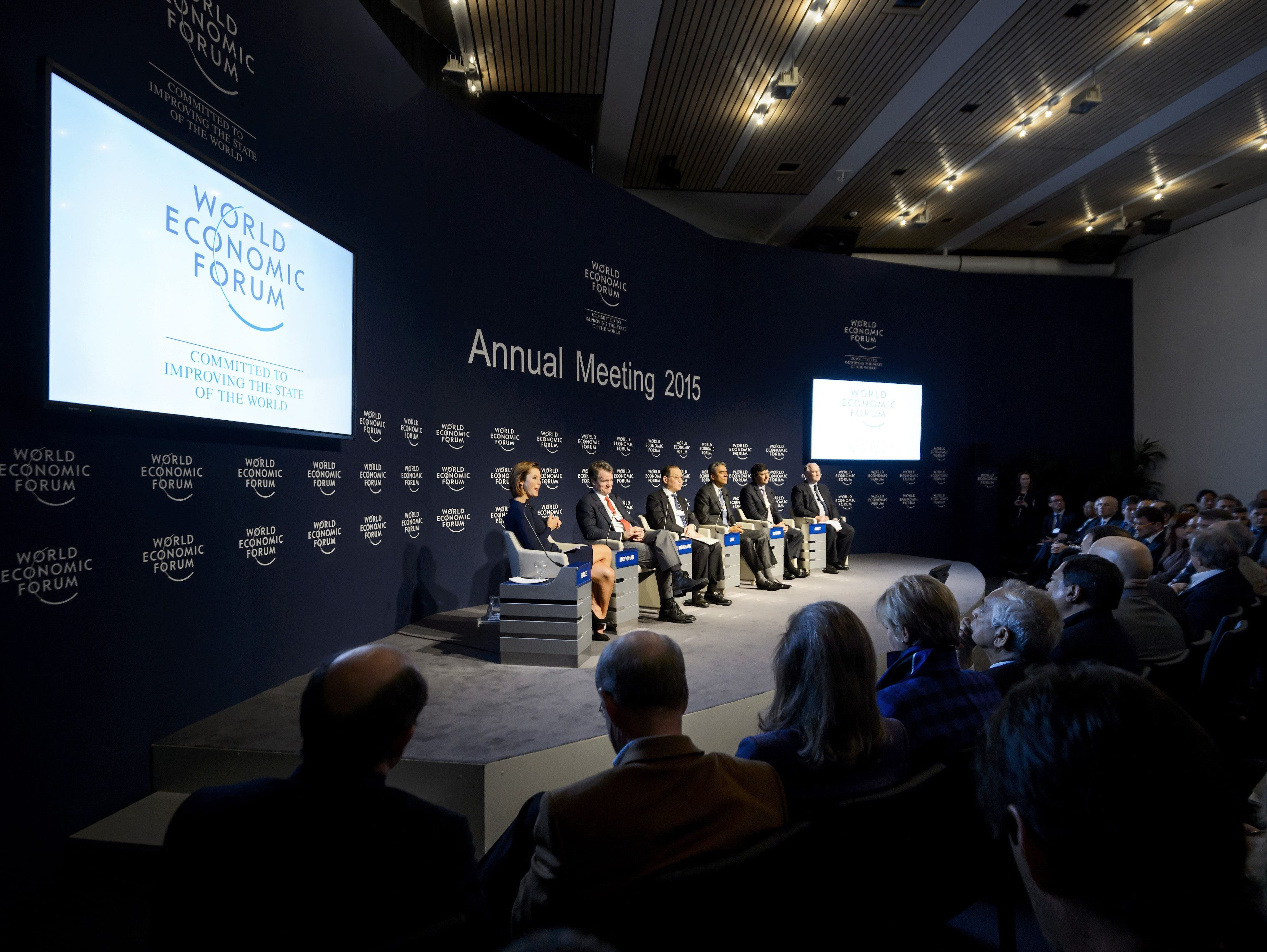 Participants attend a discussion at the World Economic Forum annual meeting on Wednesday in Davos.
