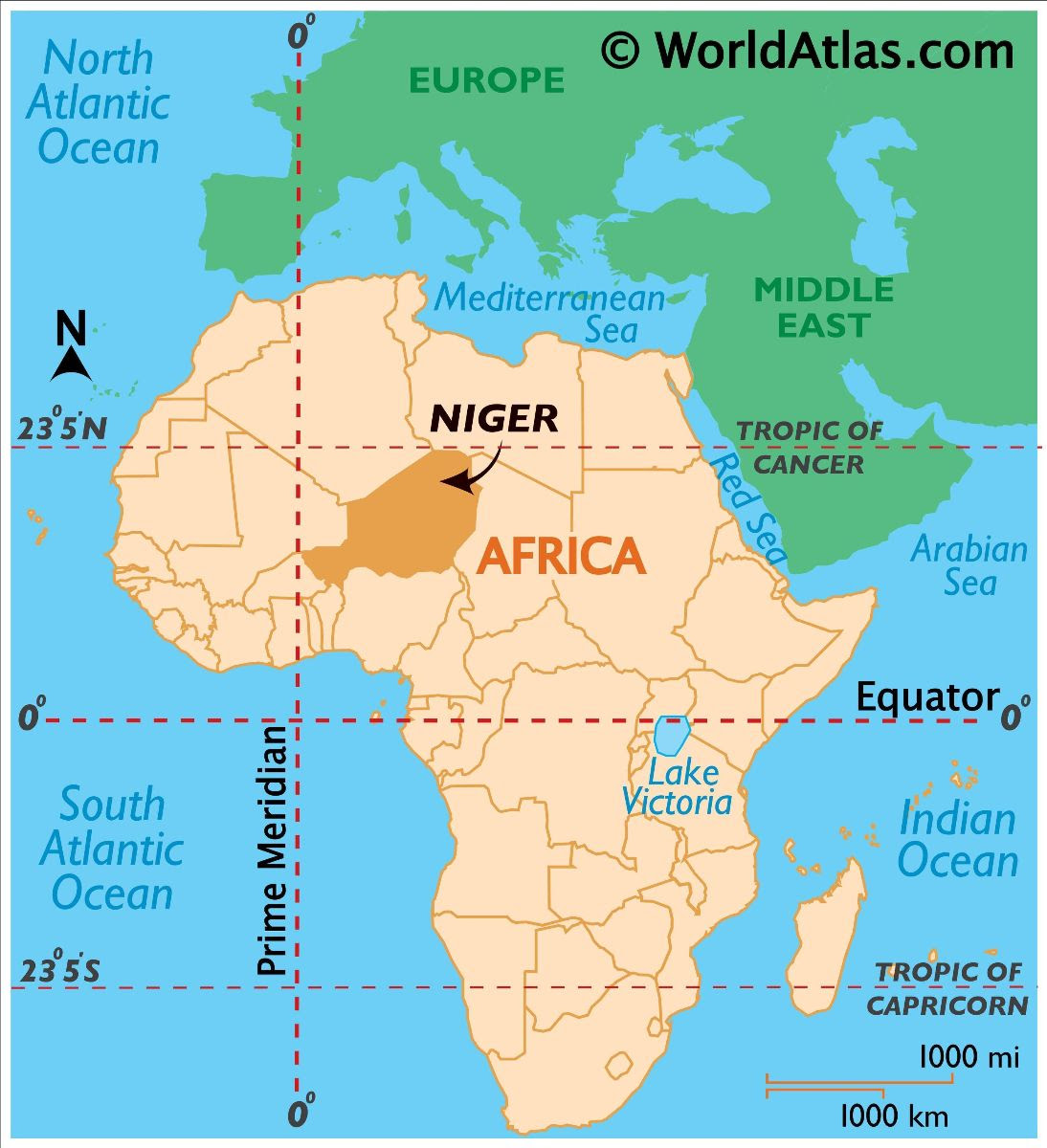 Map showing relative location of Niger.