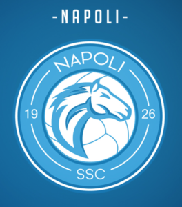 Un ovale azzurro con bordi giallo oro sul quale campeggia un cavallo bianco rampante, le cui zampe posteriori sono poggiate su un pallone da calcio.il cavallo rappresenta, al contempo, sia la città sia l'omonimo regno. Nuovo Stemma Calcio Napoli