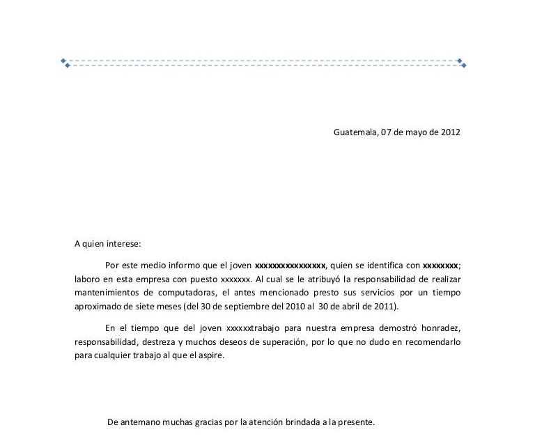 Carta De Recomendacion Laboral Simple - o Carta De