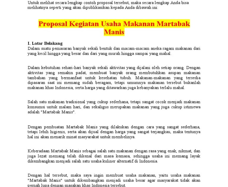 Proposal Usaha Makanan  Doc Contoh Proposal Usaha Makanan 1 Fajar