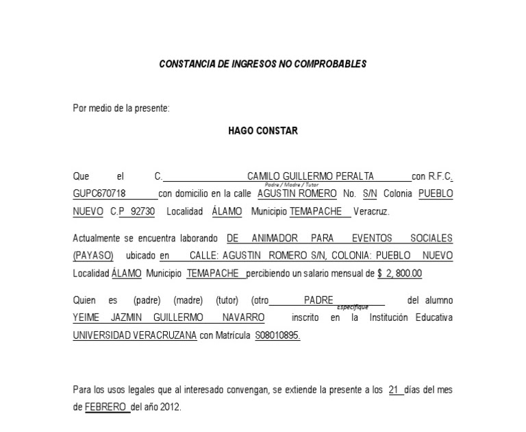 Carta De Ingresos Guatemala Ejemplos - Recipes Site x