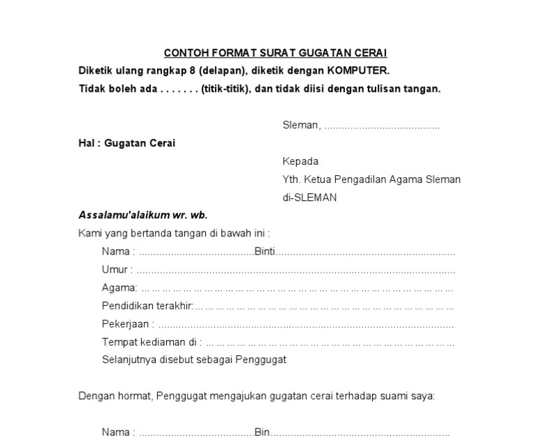 Contoh Surat Cerai Nikah Siri - Surat 0