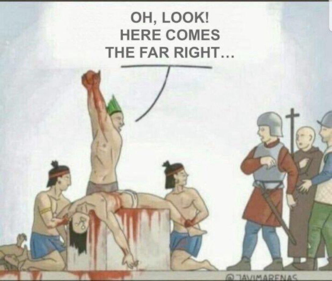 Meme about Christians and Pagans involving the Pagans seeing the Christians as "right-winders."