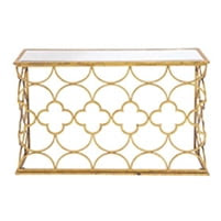 Decmode Modern Iron and Mirror Quatrefoil Console Table, Gold