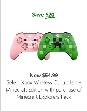 Save $20 Select Xbox Wireless Controllers - Minecraft Edition with purchase of Minecraft Explorers Pack