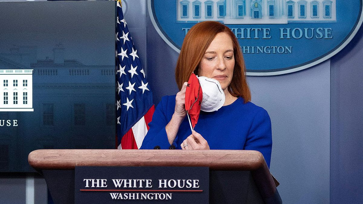 Jen Psaki wearing two maks