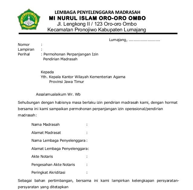 Contoh Surat Rekomendasi Perpanjangan Izin Operasional Sekolah