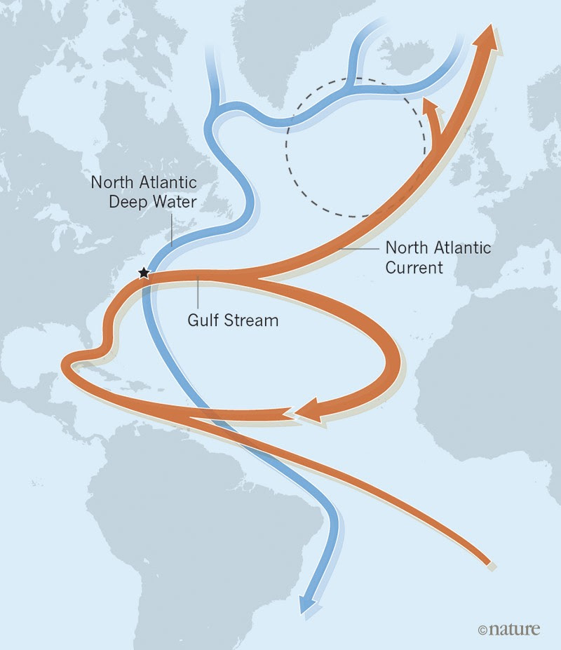 Resultado de imagem para Ocean circulation in the Atlantic is driven by warm surface currents and cold deep-water return flows