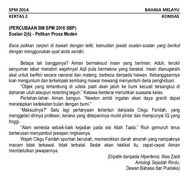 Contoh Soalan Spm Bahasa Melayu Novel - Kecemasan d
