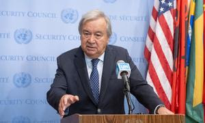 El Secretario General de la ONU, António Guterres, informa a los periodistas sobre sus próximos viajes.